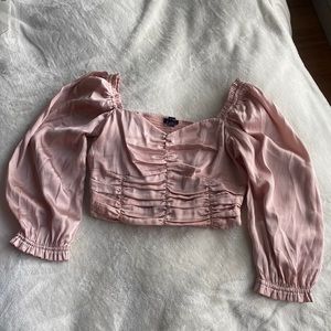 Like new! AE Studio satin crop top corset style puff sleeves romantic top 💖